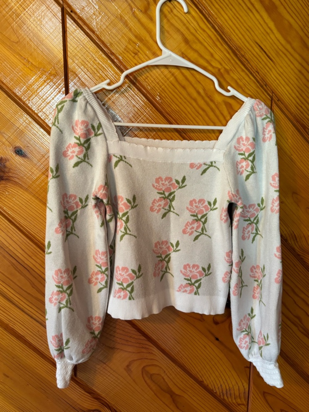 Off-the-Shoulder Floral Knit Sweater - Pink/White